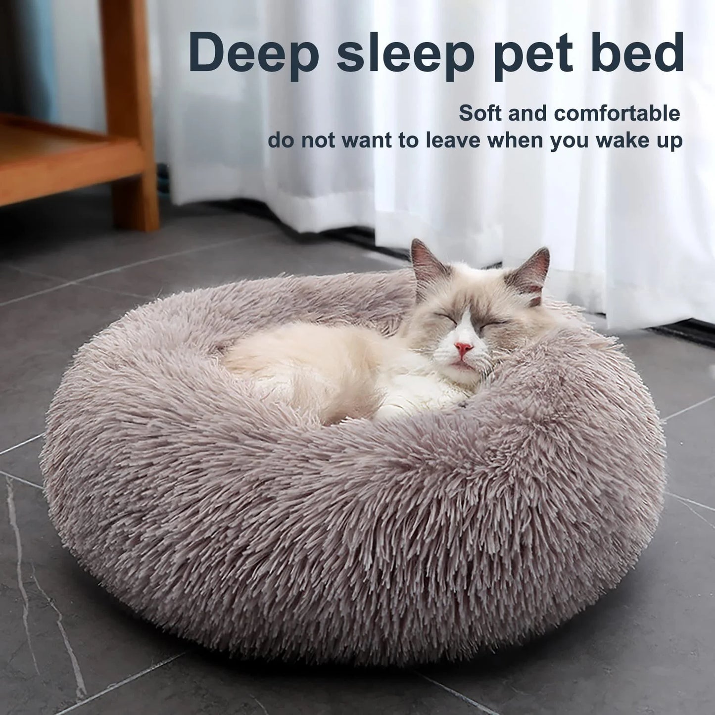 Calming Donut Dog Bed Anti-Anxiety, Self Warming, Cozy Soft Plush round Pet Bed, Ideal for Both Home & Travel, 20"L X 20"W X 8"H